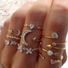 Yousheng 7Pcs/Set Star Moon Cross Twist Rhinestones Rings Set Women Opening Adjustable Knuckle Rings Exquisite Stacking Layering Ring Set
