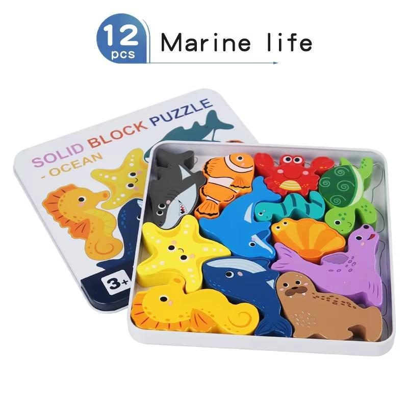 Montessori Wooden Puzzle Toys for Children 3D Vehicle Animal Wood Jigsaw Puzzle Game Baby Learning Educational Toy Kids Gift