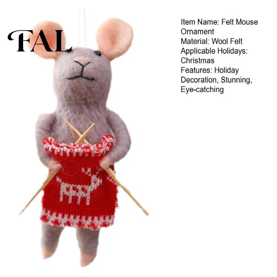 Handmade Nordic Ornament Collection Christmas Felt Mouse Ornament, Felted Wool Hanging Decoration, Warm Winter Holiday Gift Ideas Cute Knitting