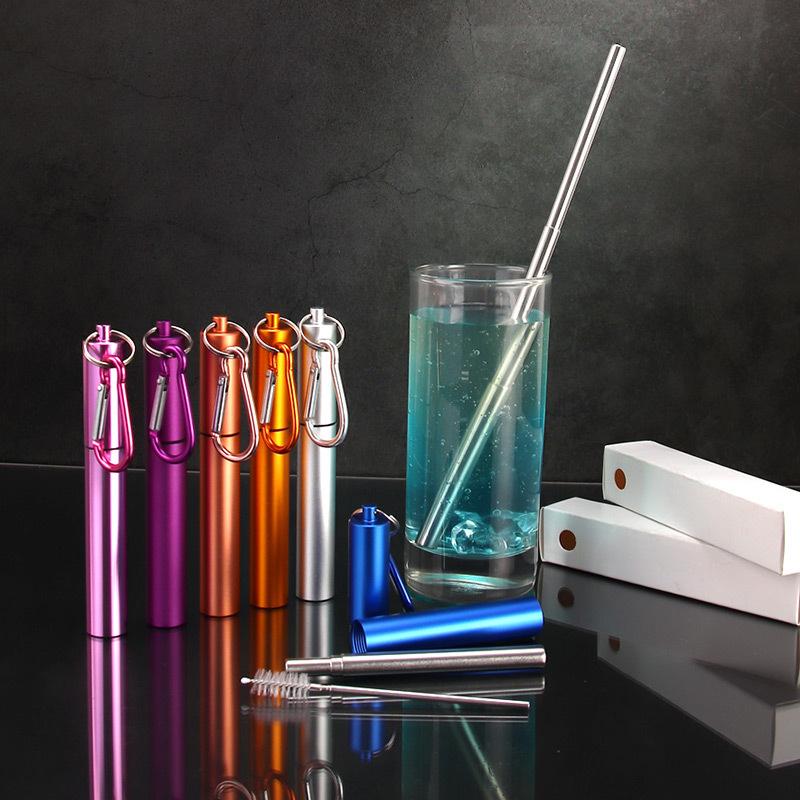 1/3Pcs Reusable Telescopic Straw 304 Stainless Steel Metal Straw With Cleaning Brush Portable Drinking Straw Set For Travel