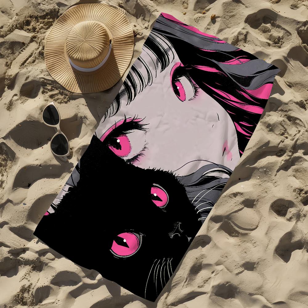 Serviette Filles Chat Noir Serviette de Plage Surdimensionnée Serviette à Séchage Rapide Absorbante Douce Serviettes de Bain Plage pour Hommes Femmes