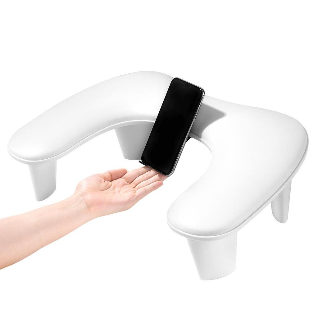 U-Shaped Nail Art Hand Rest with Phone Holder - Comfortable PU Leather Pillow, Simple Style.