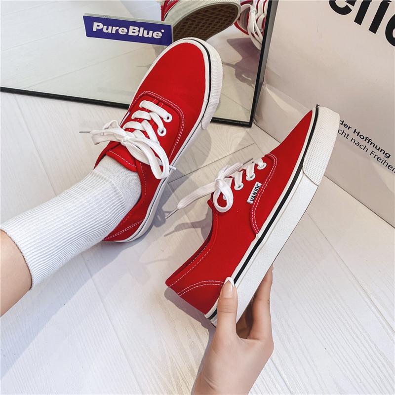 Fritidssko Canvas Sneakers Dame Utendørs Ensfarget Grunne Sportssko Tennis Dame Streetwear Snøresko Vulkaniserte Sko