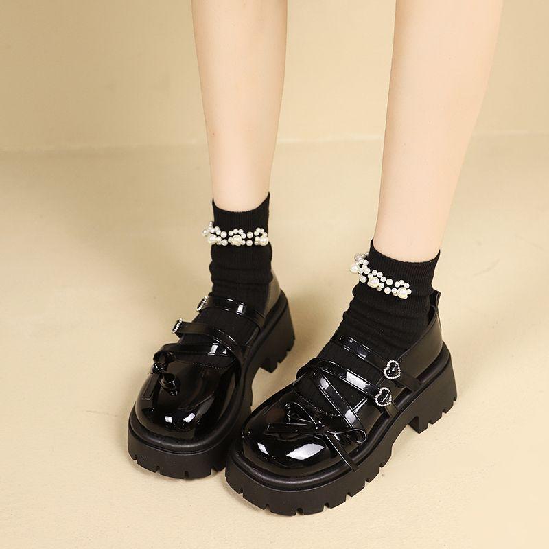 Black Mary Jane Shoes for Women with Bow Platform Woman Pumps Round Toe Slip on Vacation Non Quick Delivery Summer 2025 Popular