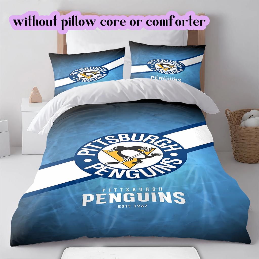 Ice Hockey Logo Pattern Bedding Quilt Set Quilt Cover Pillowcase Home Decoration Birthday Gift (1*duvet Cover+ 2*pillowcase, Without Core)