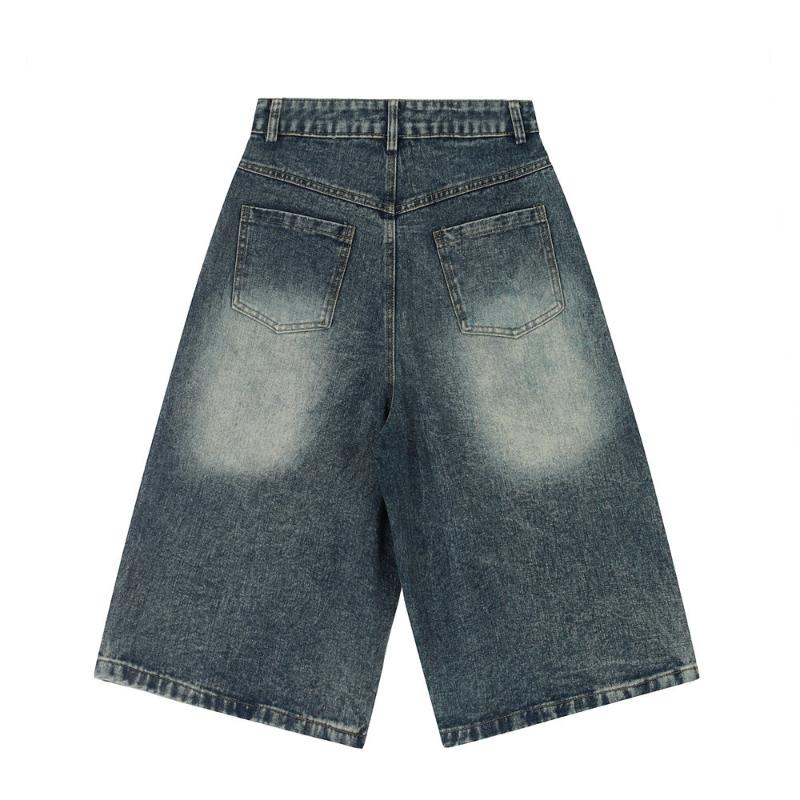 Summer New Mens Jeans Shorts Japanese Streetwear Embroidered Flares Straigth Jeans Shorts Washed Distress Fashion Casual Y2k Shorts Male