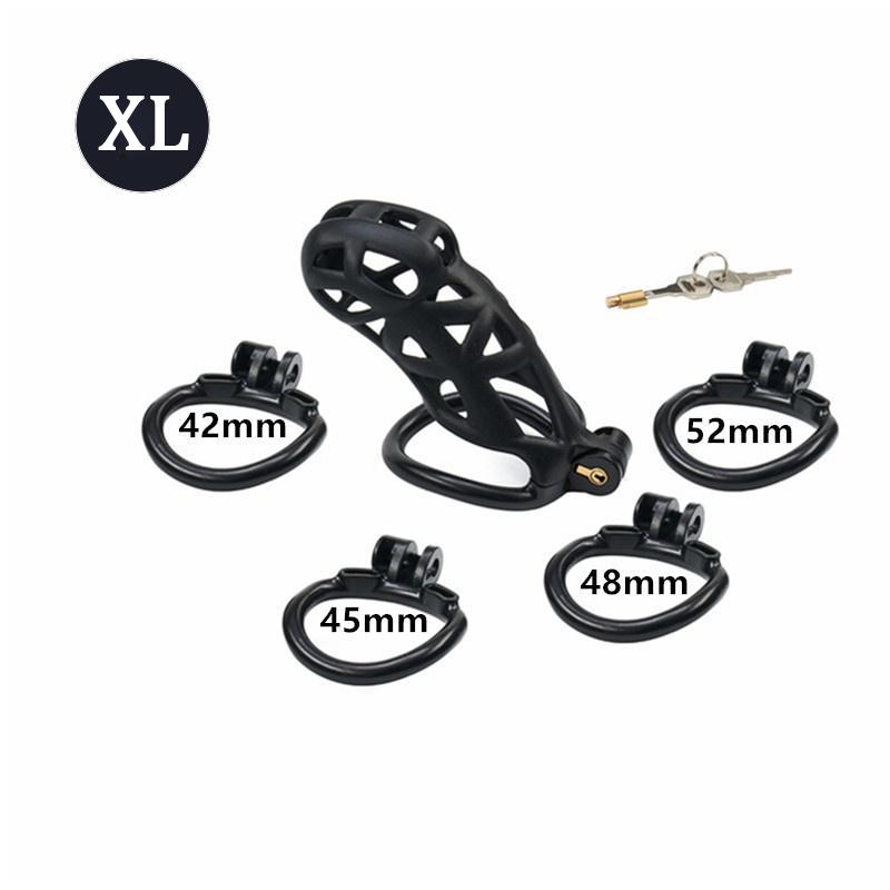 Chastity Men's Lock Chaste Vessel Černá Světlý PVC kroužek na penis Stahovací kroužek Multi Size Cage SM Sex Toys BDSM
