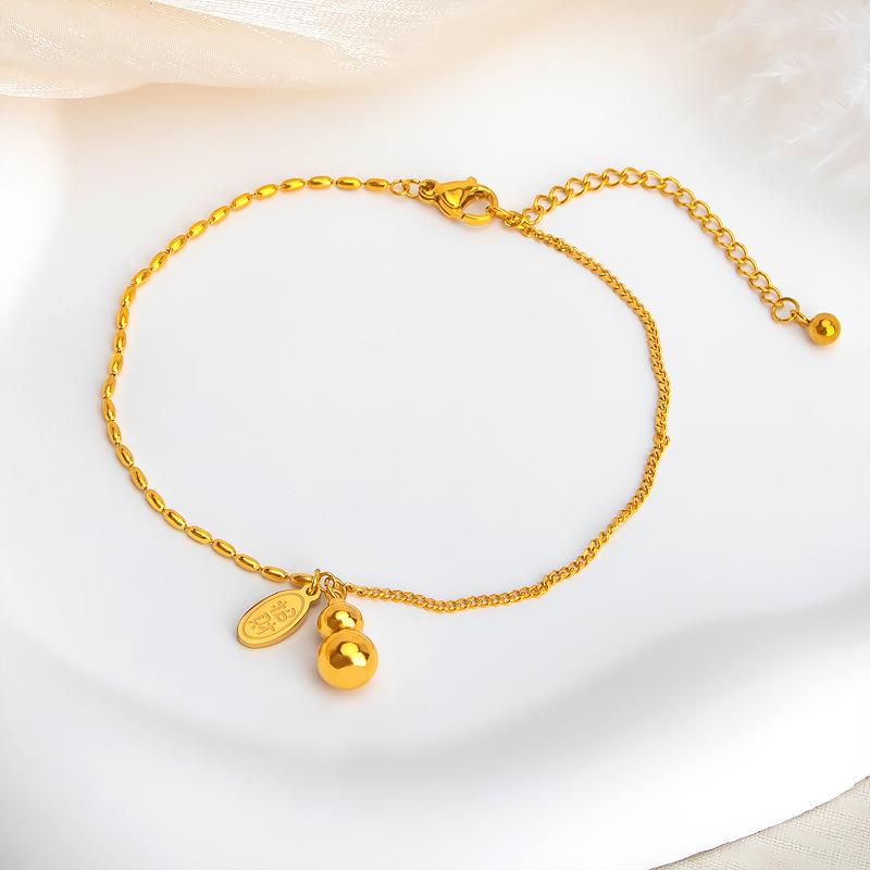 2022 AB Chain Titanium Steel Gold-Plated Gourd Anklet – Non-Fading, High-End Design