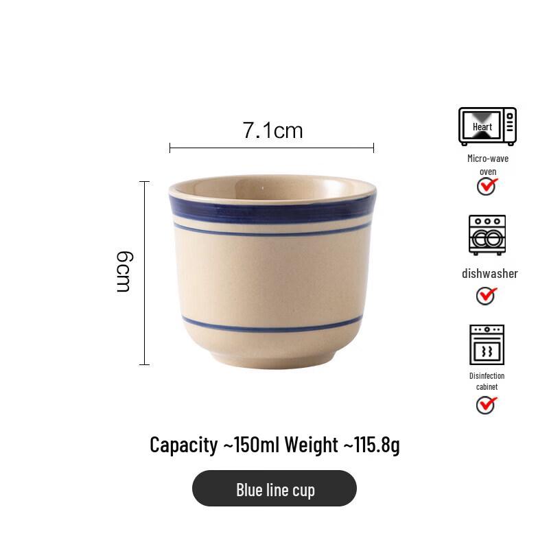 Retro Cream Style Ceramic Noodle Bowl with Double Blue Rim