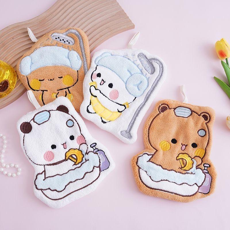 Soft Panda Bubu Dudu Hand Towel Double Layer Thick Absorbent Coral Fleece Hanging Towel Cute Bear Cartoon Towel for Home Towel