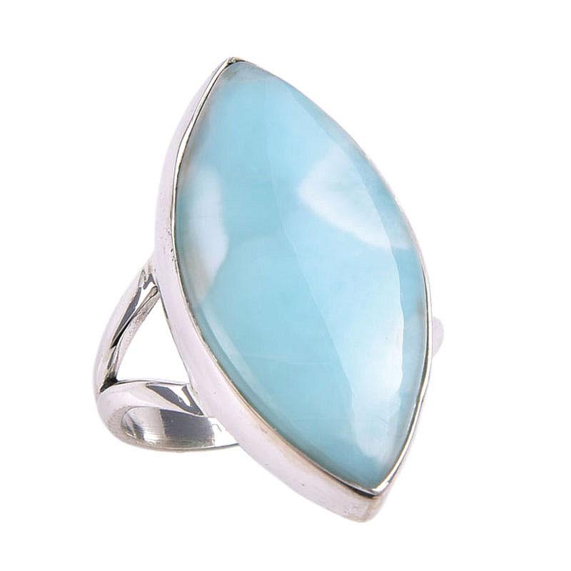 Natural Republic Larimar Gemstone 925 Solid Silver Jewelry Ring Size 7.5 H0L61