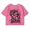 Bad Laughing Bear Printing Women Washed Short T-Shirt Soft Casual  Street Distress T Shirts Sports Breathable Tshirt