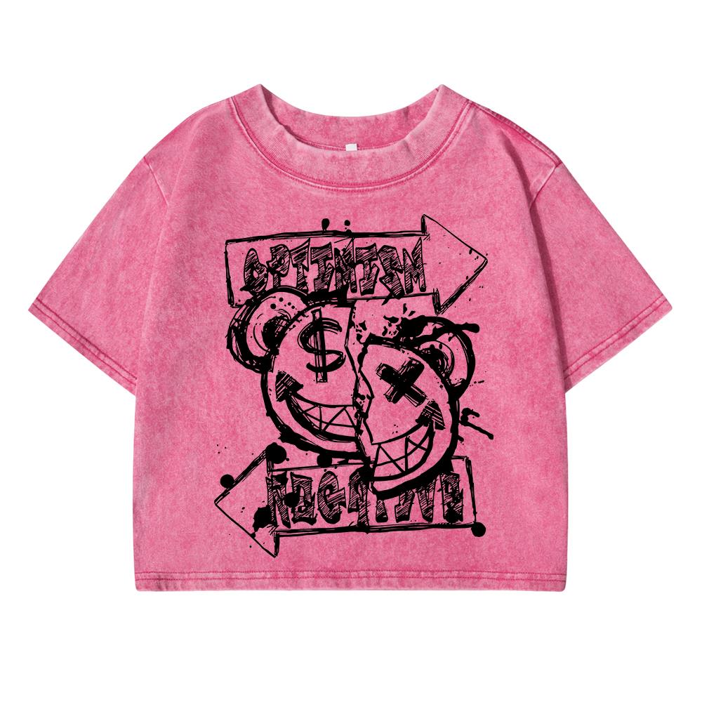 Bad Laughing Bear Printing Women Washed Short T-Shirt Soft Casual  Street Distress T Shirts Sports Breathable Tshirt