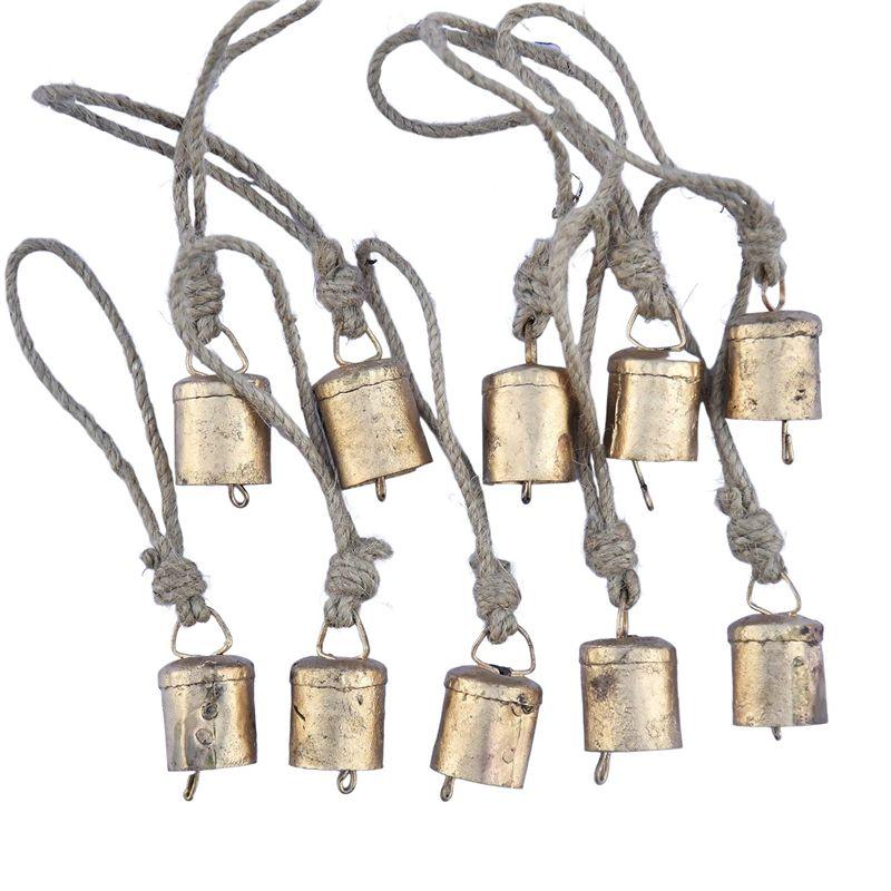 ABWR-10 Pcs Vintage Hanging Bells Christmas Decorations Bells For Home Decor, Cow Bells Decoration With Rope Style B Easy Instal