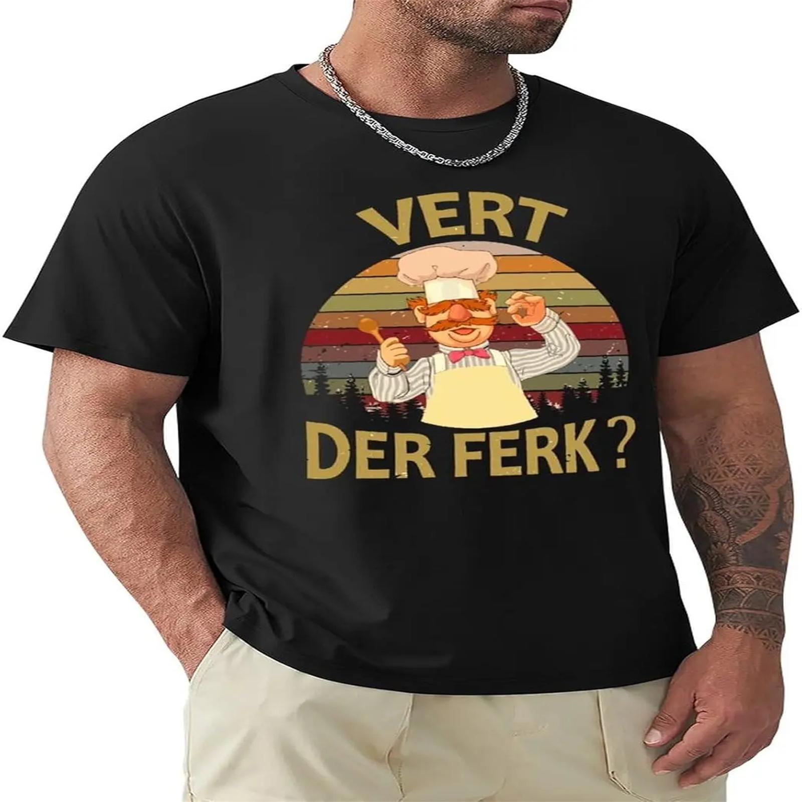 Шведский-Шеф-повар Vert-Der-Ferk Винтажные Мужские Трендовые Футболки Атлетические 6XL Черный S