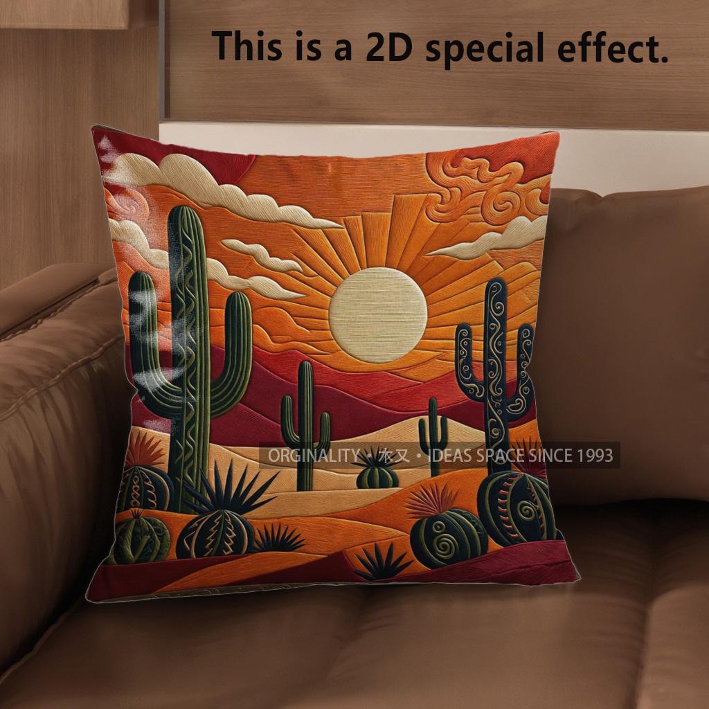 D Boho Desert Sunset Cactus Throw Pillow Covers Pattern Cushion Cover Suitable For Sofa Bedroom Car Pillow Cover