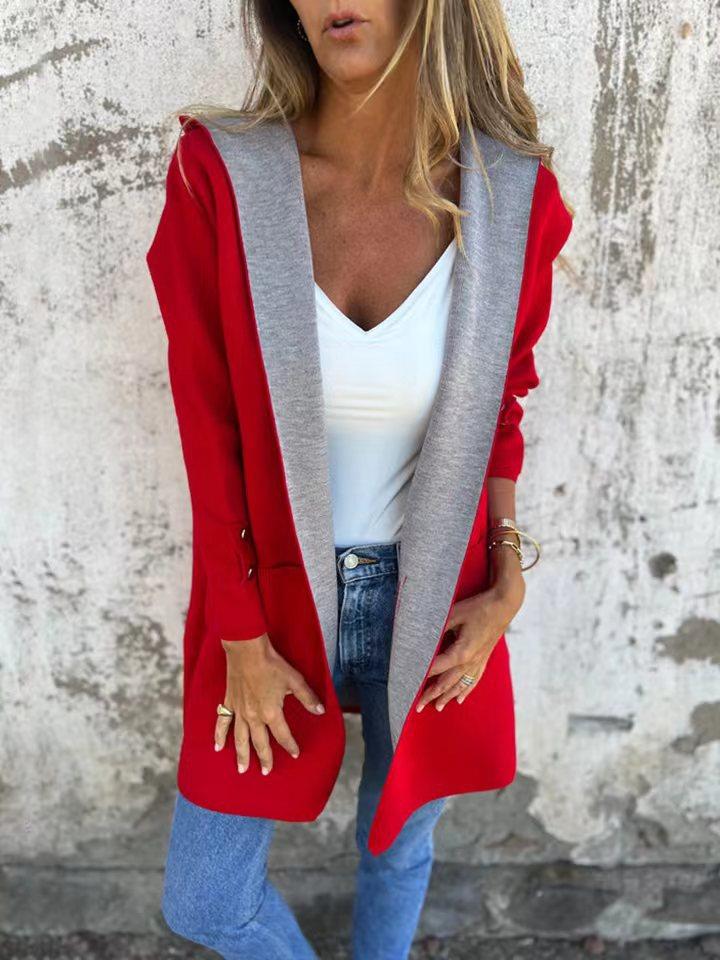 Women's Orange Hooded Cardigan Sweater Casual Long Sleeve Open Front Lightweight Jacket