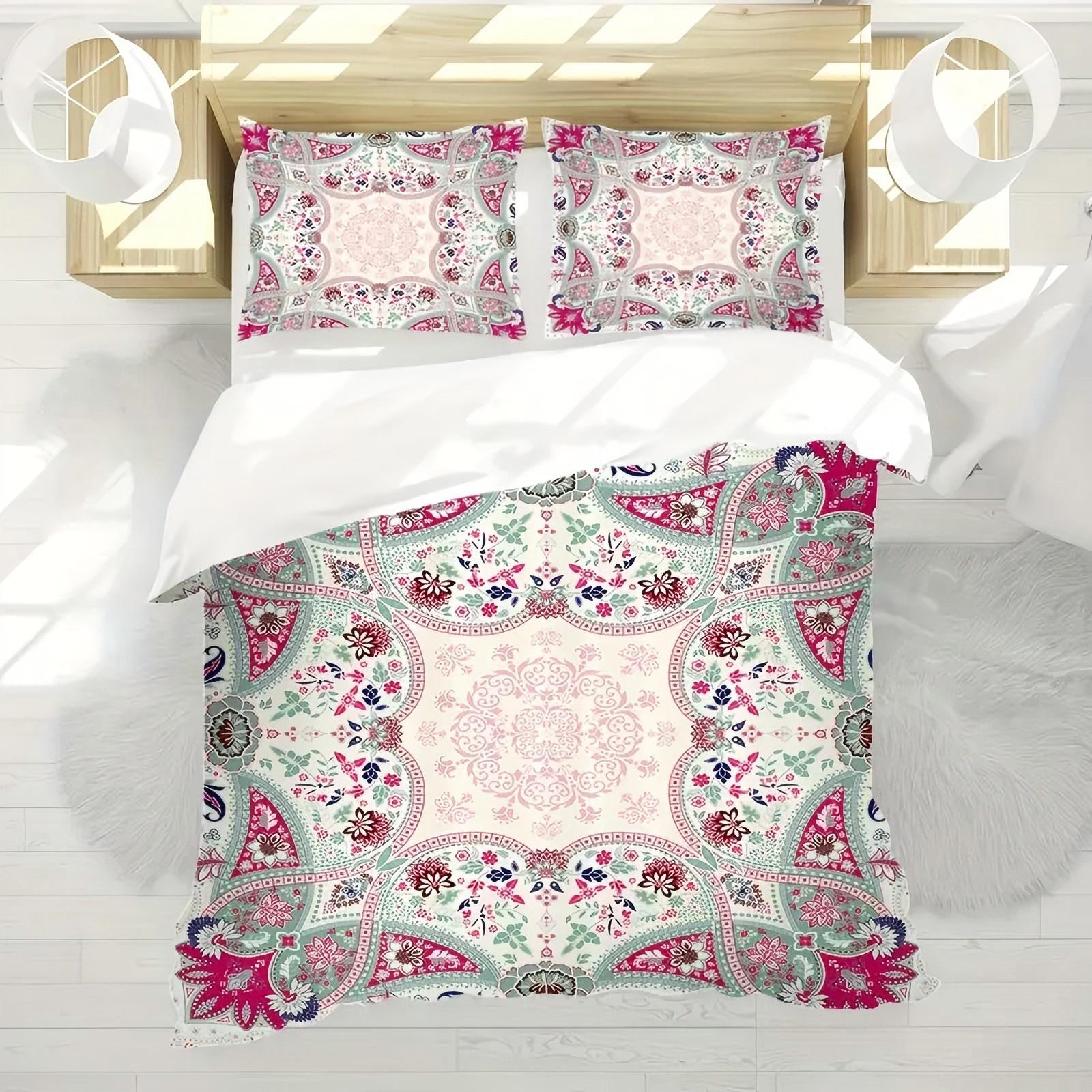 

Pink Paisley Pattern 3D Printed Duvet Cover Fashion Bohemian Style Luxury Bedding Sets Soft Comfortable Quilt Cover Pillowcase 135x200cm 2pcs