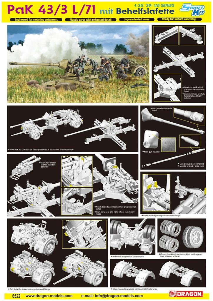 Dragon 1/35 WWII German Army 88cm Anti-Tank Gun Pak43/3 L71 with Simple Fire, Plastic Model, DR6522