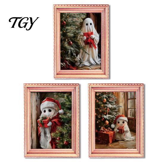 Christmas Refrigerator Magnets 3Pcs Light-up Frame Magnet, Vintage Wooden Picture Frames with Lights Fridge Glowing Magnetic Holder for Cabinet Locker