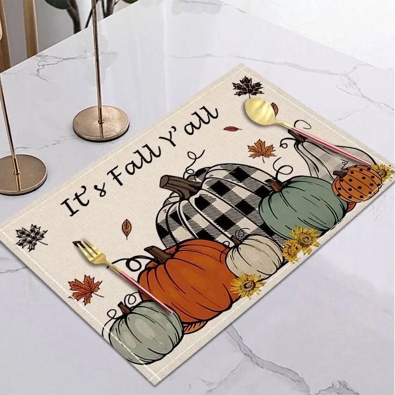 1PC Thanksgiving Day Placemats Pumpkin Print Tableware Mat Christmas Decor for Home Xmas Navidad Noel NewYear Table Decor