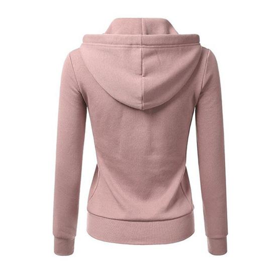 Casual Women Autumn Solid Color Long Sleeve Hoodie Pockets Zipper Sports Coat