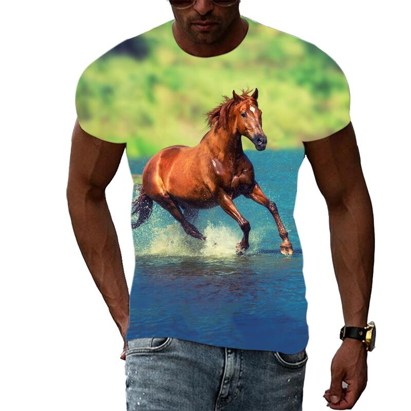 Summer Fashion Graphic Animal Horse T Shirts For Men Casual 3D Print Tee Hip Hop Harajuku Personality Round Neck Short Sleeve