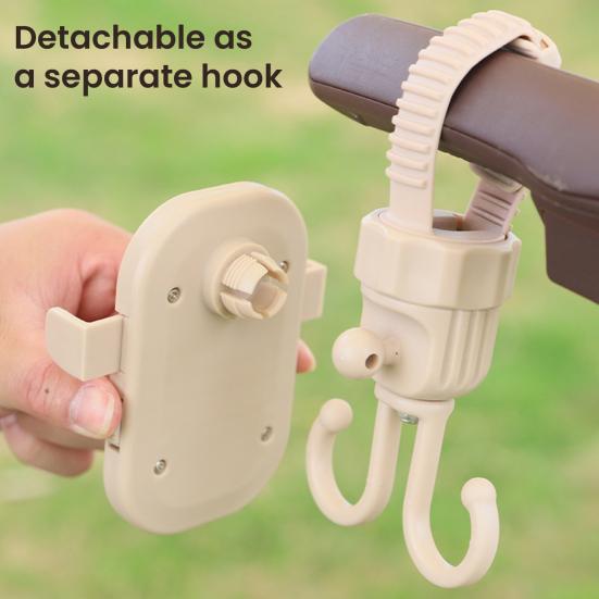 Stroller Hook Phone Stand Organizer 360 Degree Rotation Storage Hook Dual Function Stroller Phone Holder for Shopping Bags Bike Black