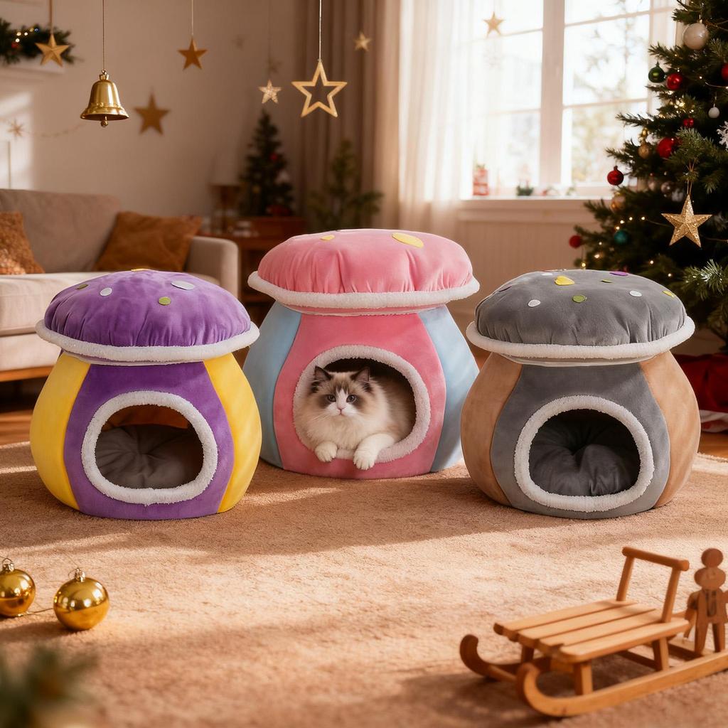 Cute Cat Bed Winter Warm Sleeping Nest With Removable Mat Cat Nest Bed For Puppy Animal Indoor Living Room Bedroom Balcony