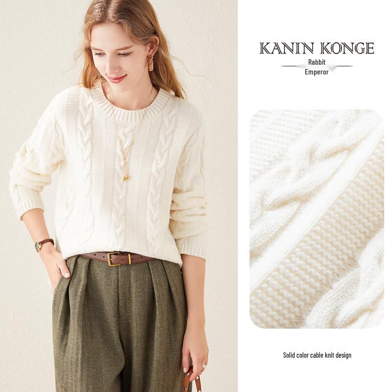 

Tuhuang Women s Thickened Pure Wool Cable Knit Sweater XL