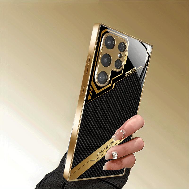 Electroplated Gold New Phone Case for Samsung Galaxy S26 Ultra S25 Plus S24 S23 S22 Fe Tempered Glass Artistic Texture Patterns