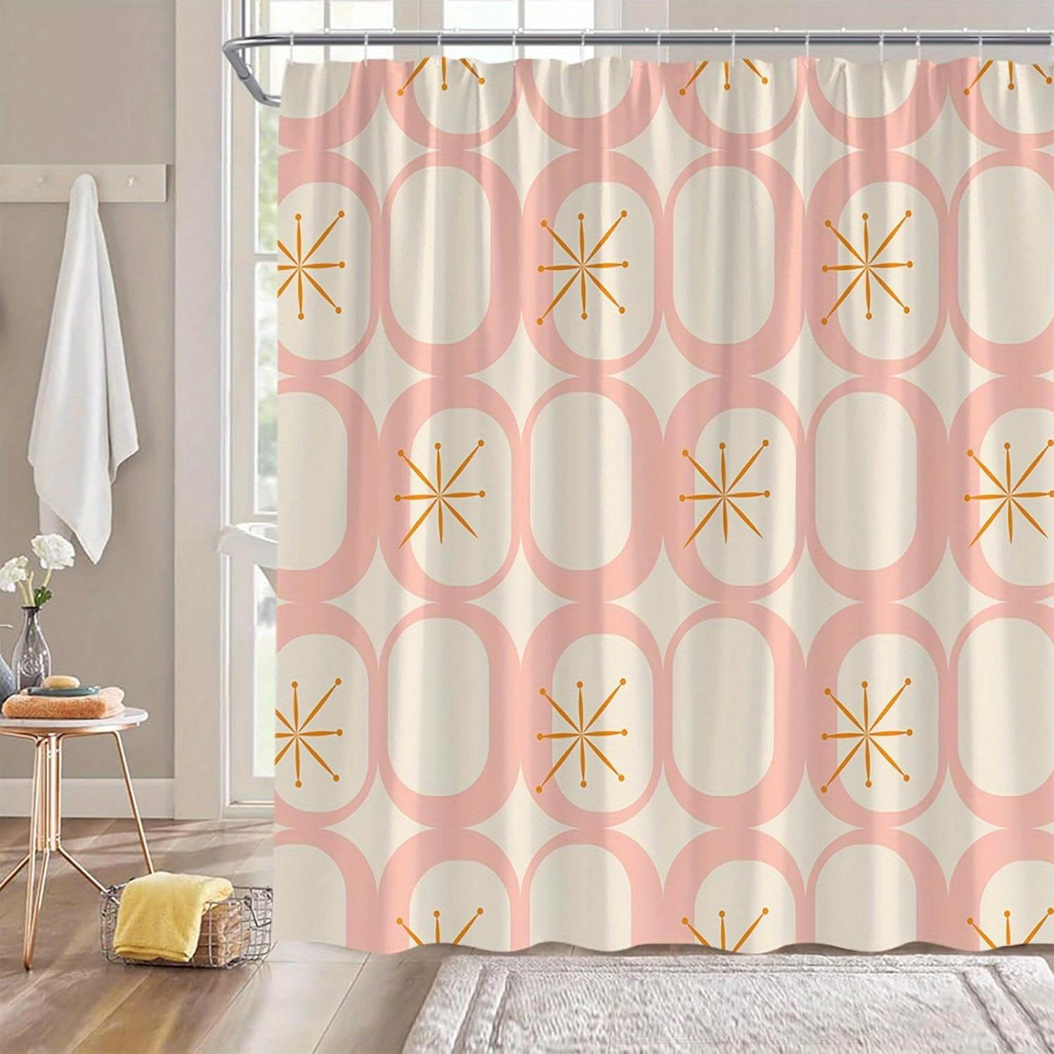 Mid-Century Modern Atomic Round Squares Shower Curtain - Retro 50s Geometric Design, Polyester,Fashion Bath Decor W90xH180cm