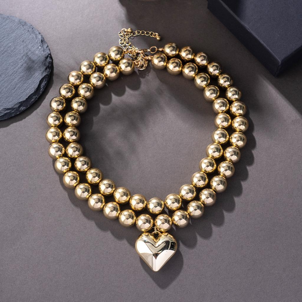Exaggerated Cyberstyle CCB Love Pearl Multi-layer Large Round Bead Stacked Necklace Collarbone Chain Ladies