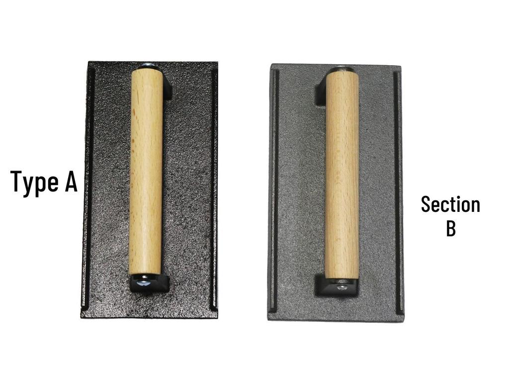 Wooden Handle Cast Iron Meat Press for Steaks and Hamburgers