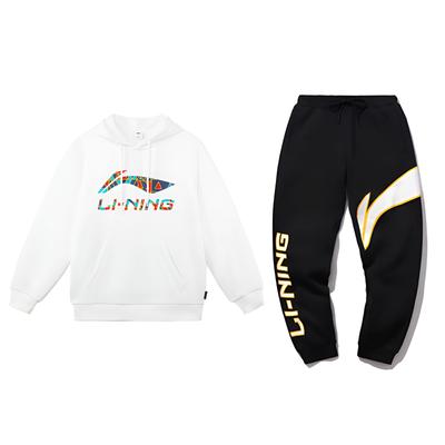 Li Ning Color Logo Letter Print Trendy Fashion Cotton Loose Fleece Warm Versatile Hooded Pullover Sweatshirt Casual Sports Suit YWDV375-1+YKLVC25-1