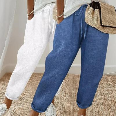 Lässige Baumwoll-Leinen-Hosen für Damen, geeignet für Ausflüge, Urlaube, den Weg zur Arbeit und zum Tragen zu Hause, mit dekorativen Kordelzügen