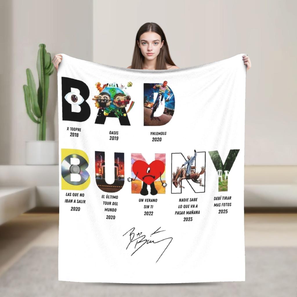 BAD BUNNY TOUR 2025 Blankets Coral Fleece Plush Winter Multi-function Lightweight Thin Throw Blankets for Bed Outdoor Bedspread