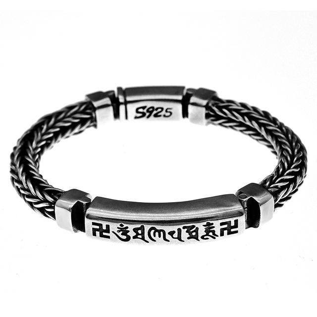 

Новый шестисимвольный серебряный браслет ручной работы с мантрой, мужской толстый тайский серебряный хипстерский браслет в стиле ретро, ​​индивидуальный мужской браслет 18cm