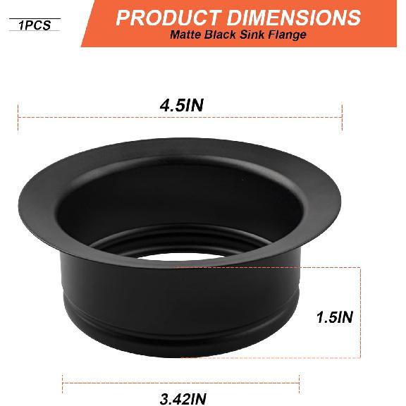 Matte Black Sink Flange Fits for InSinkErator FLG-MTBLK Sink Flange, Durable Stainless Steel Sink Flange for InSinkErator Garbage Disposals and Most