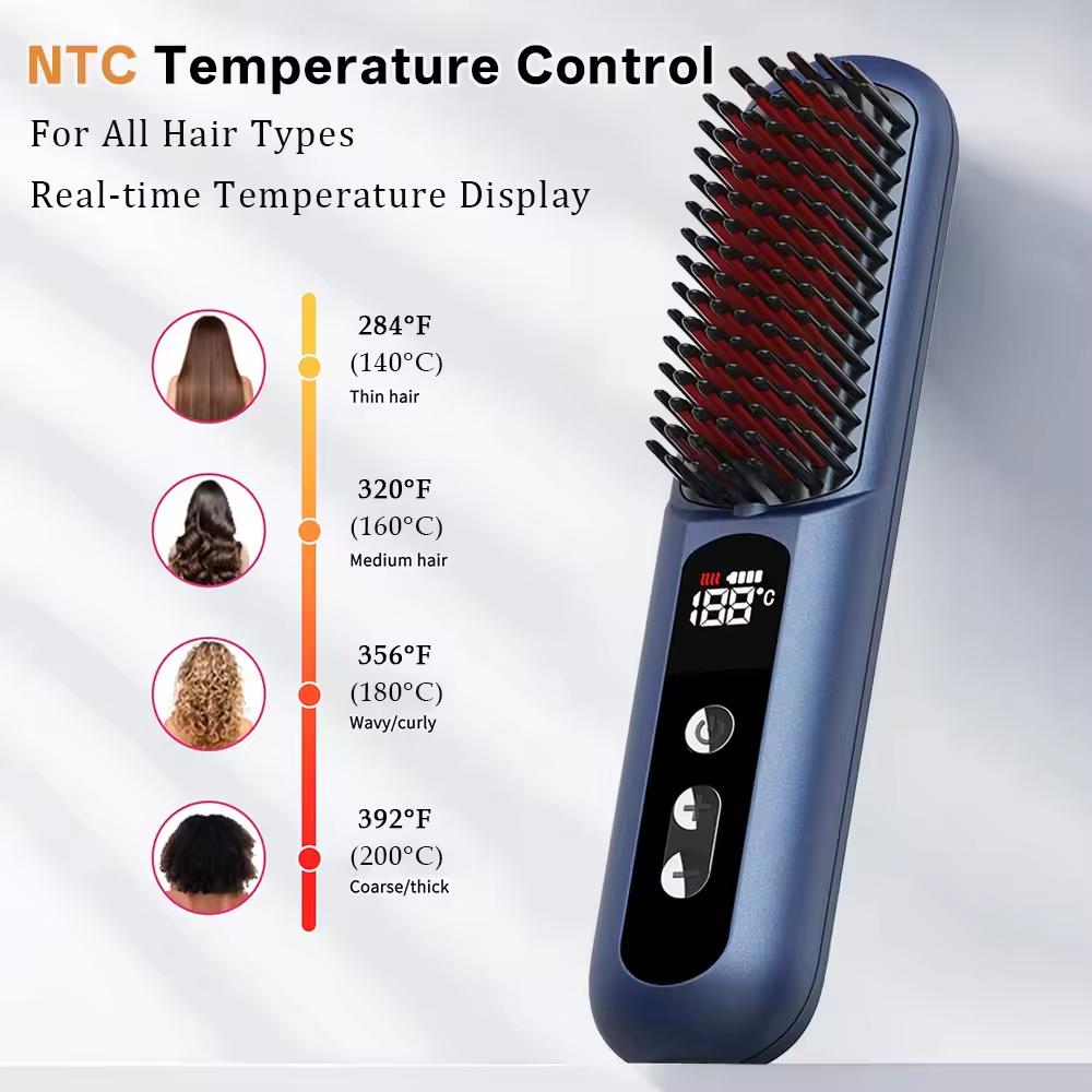 Portable Cordless Hair Straightener Brush Electric Hot Comb Ionic Hair Beard Straightener for Men and Women