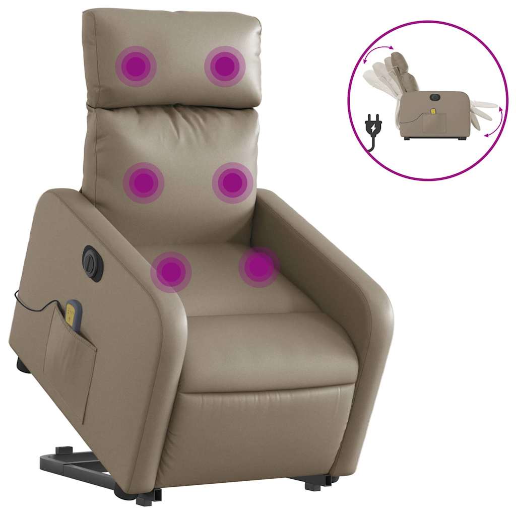 Vidaxl Reclining Chair with Standing Function and Massage, Electric, Cappuccino
