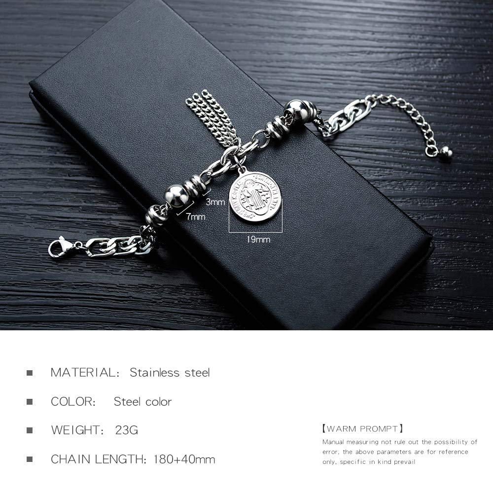 AIKS Curb Chain Popular Stainless Dangle Religious Adjustable Good Protection from Western Style Women's Bracelet, Brand, Silver, Steel, Bell, Chain,