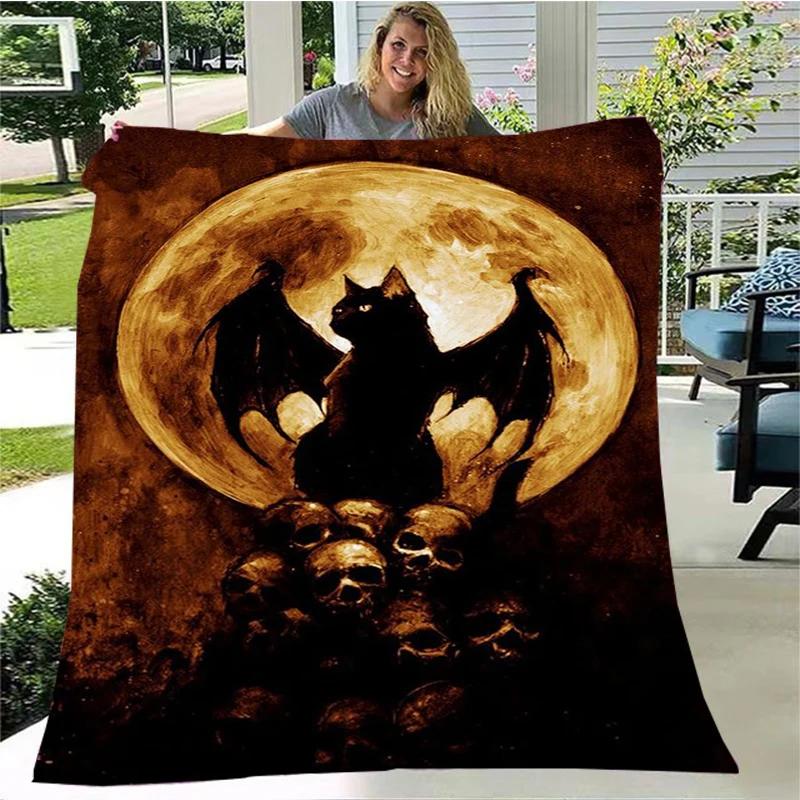 Gato misterioso, gato satanás cobertor fofo quente macio pelúcia sofá capa cobertor quadrado cobertor de viagem (Padrão personalizável)