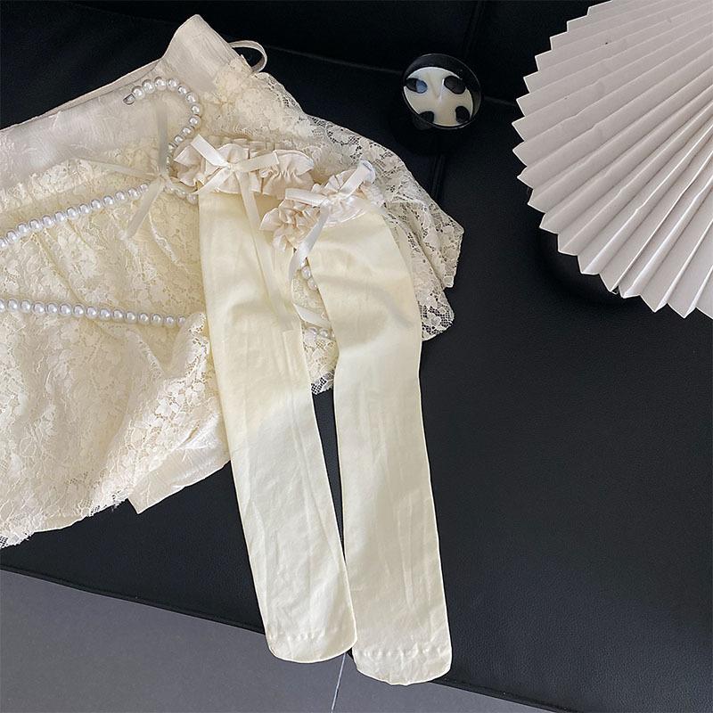 Japanese Jk Wind Bow Lace Knee Socks Women Ins Summer Thin Cute Girl White Leg Stockings