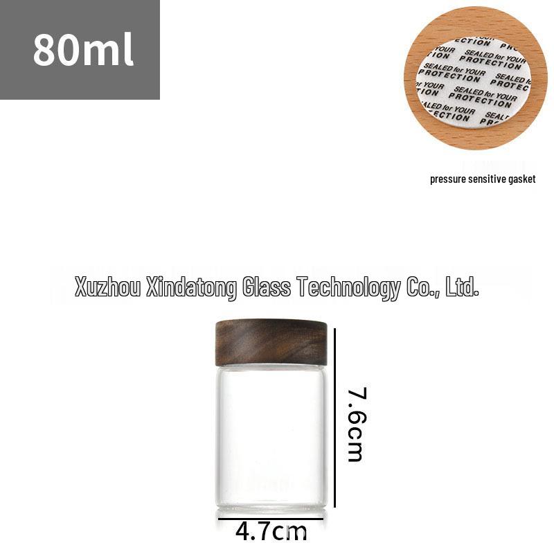 Acacia Wood Lid Borosilicate Glass Canister for Tea, Agarwood Bracelet Display, or Medicine Powder Storage.