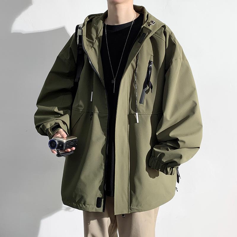 Autumn Hooded Jacket Teenager Male Student Loose Zipper Workwear Jacket Simple Outdoor Casual Jacket