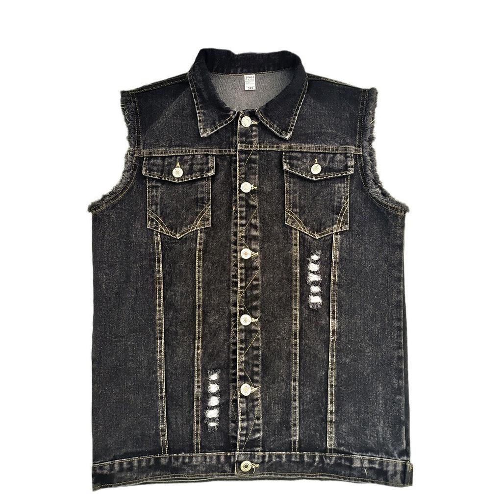 Foreign trade printing casual European and American punk denim locomotive vest lapel jacket men's 2098