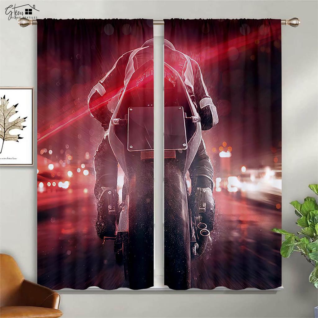 Cool Motocykl 3D Tištěné Závěsy Retro Motocykl Industriální Styl Ložnice Obývací Pokoj Kapsa na Tyč Dekorační Závěsy 2 Kusy