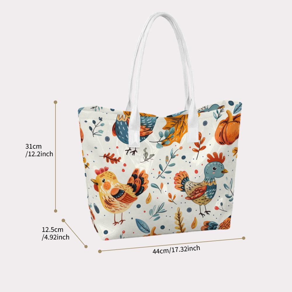 Cute Chicken Pumpkin Print Tote Bag Fashion Casual Large Capacity Daily Shoulder Handbag
