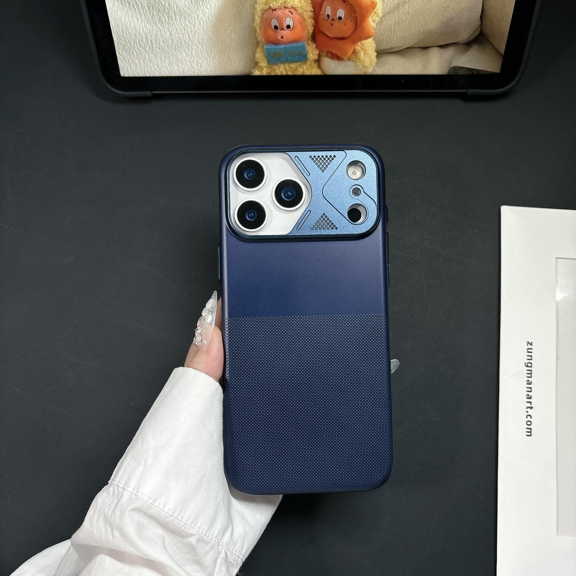 

iPhone 17 Pro Max Case with Mecha Metal Lens Ring, Solid Polka Dot Design, Magnetic Adsorption, for Apple 16 PC iPhone 15 Pro Max синий